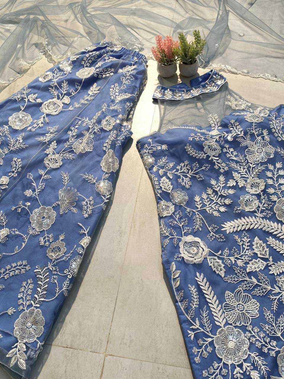 Ynf Butterfly Net RIN141 1945 Suits & Dresses Wedding Collections Festive Collections Wholesale Embroidery Suits Palazzo Suit Net Suit Manufacturer