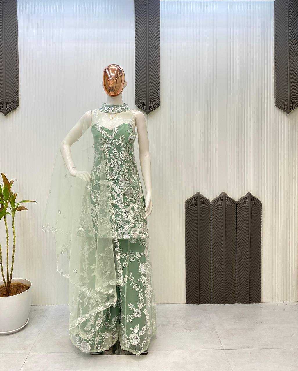 Ynf Butterfly Net RIN141 1945 Suits & Dresses Wedding Collections Festive Collections Wholesale Embroidery Suits Palazzo Suit Net Suit Manufacturer