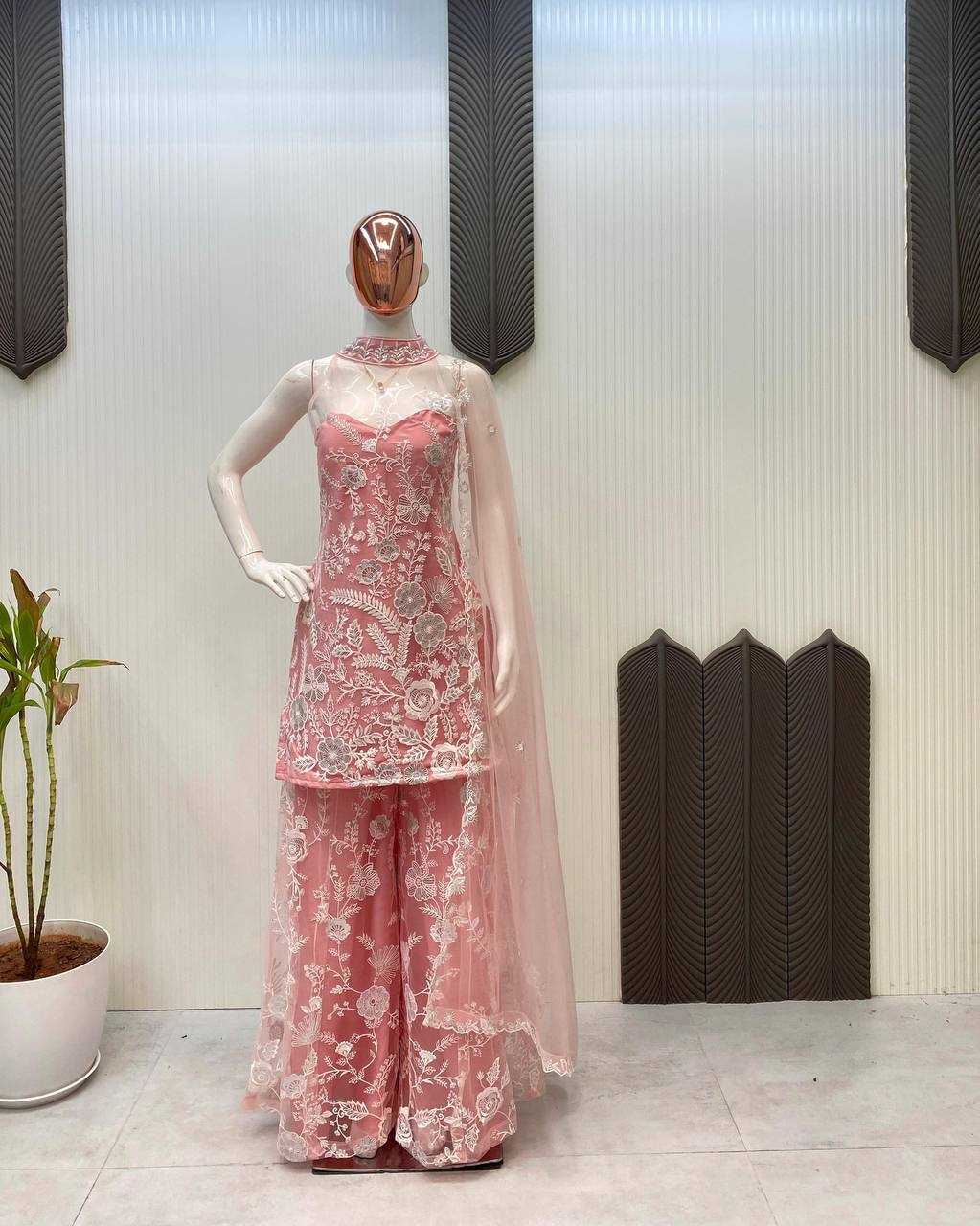 Ynf Butterfly Net RIN141 1945 Suits & Dresses Wedding Collections Festive Collections Wholesale Embroidery Suits Palazzo Suit Net Suit Manufacturer