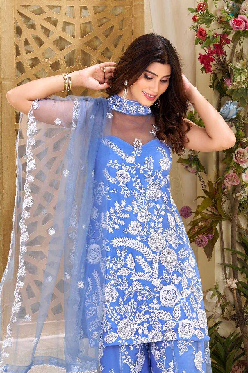 Ynf Butterfly Net RIN141 1945 Suits & Dresses Wedding Collections Festive Collections Wholesale Embroidery Suits Palazzo Suit Net Suit Manufacturer