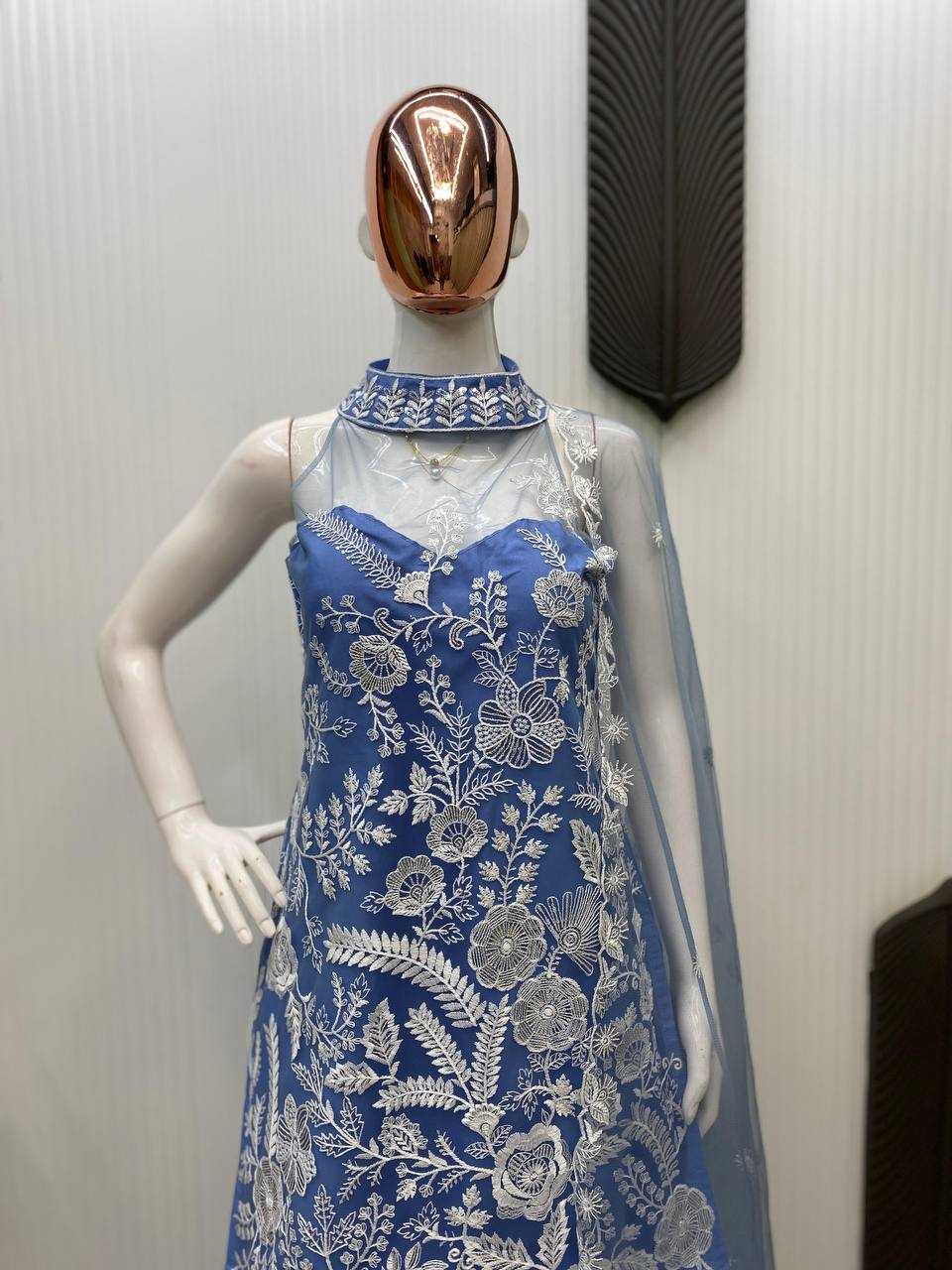 Ynf Butterfly Net RIN141 1945 Suits & Dresses Wedding Collections Festive Collections Wholesale Embroidery Suits Palazzo Suit Net Suit Manufacturer