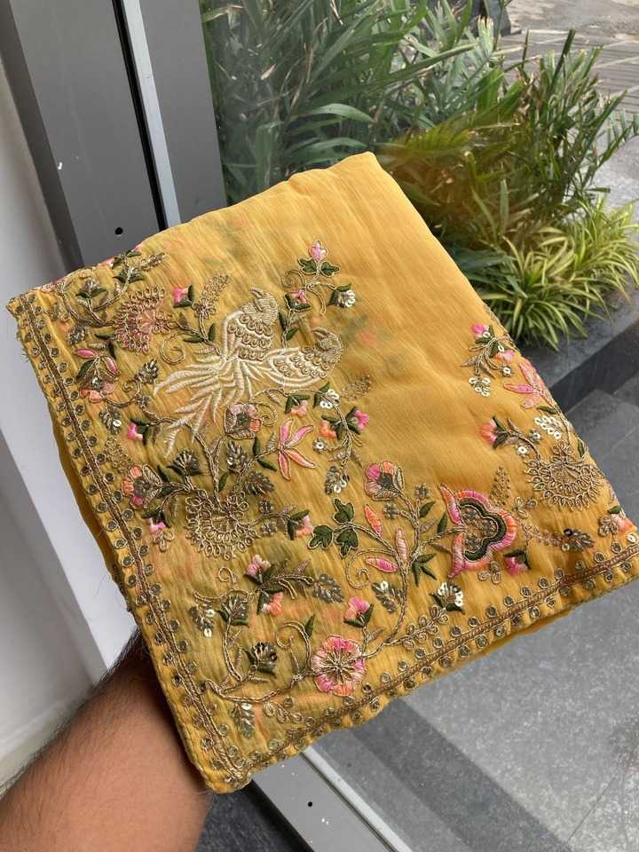 Ynf Chiffon RIN188 Animal Sarees Wedding Collections Festive Collections Wholesale Chiffon Sarees Embroidered Sarees Haldi Outfits Manufacturer