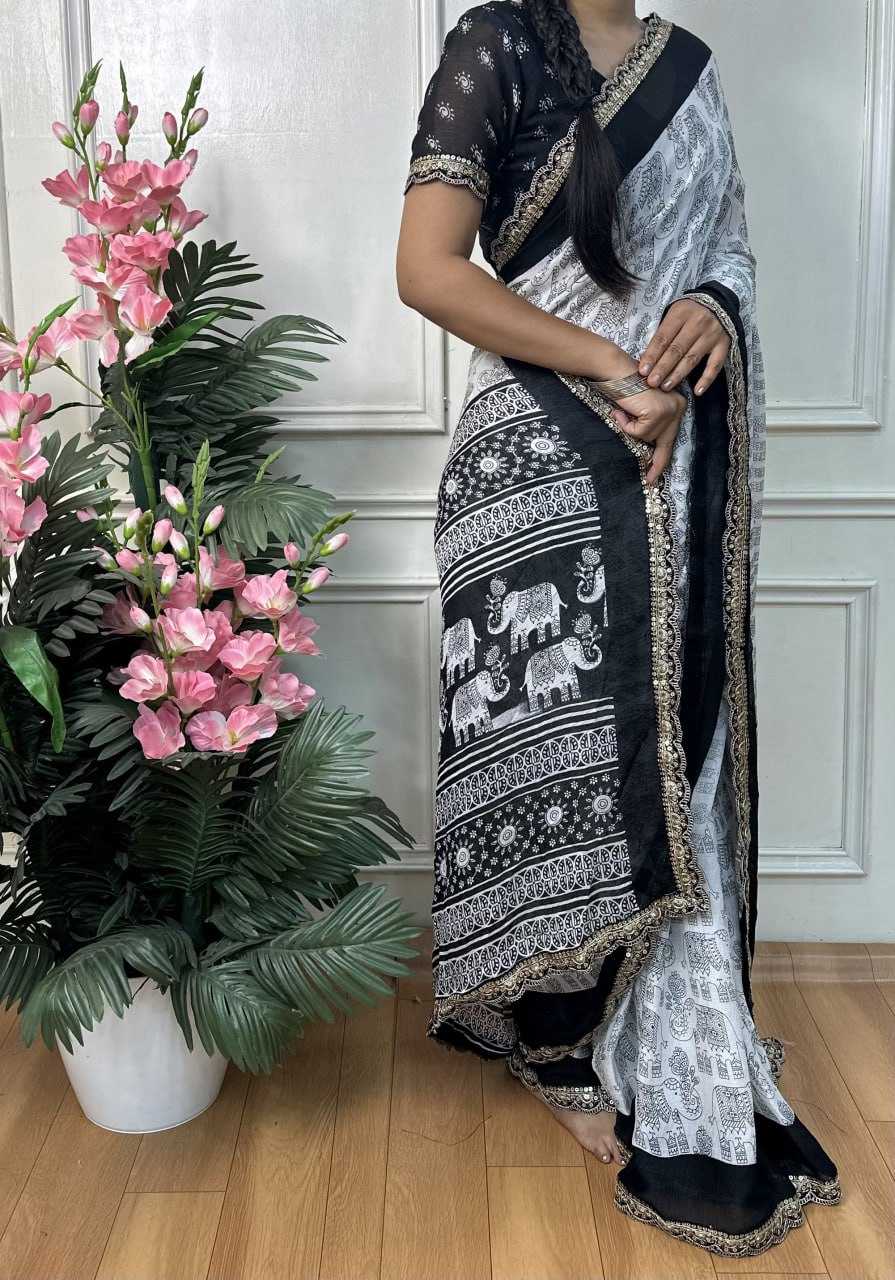 Ynf Chiffon RIN218 Black & white Sarees Wholesale Printed Sarees Ladies Sarees Cotton Sarees Manufacturer