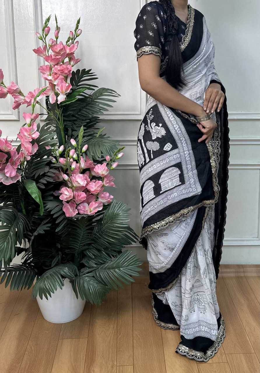 Ynf Chiffon RIN218 Black & white Sarees Wholesale Printed Sarees Ladies Sarees Cotton Sarees Manufacturer