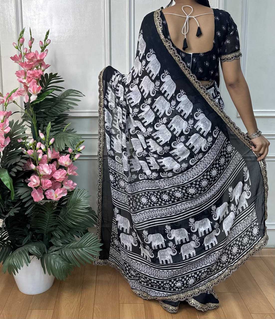 Ynf Chiffon RIN218 Black & white Sarees Wholesale Printed Sarees Ladies Sarees Cotton Sarees Manufacturer