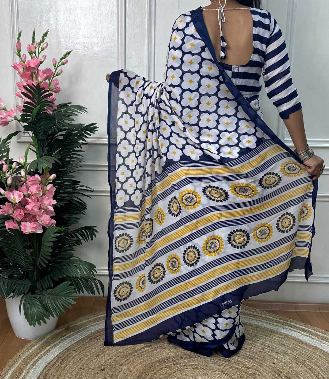 Ynf Chiffon RIN218 White Flower Sarees Wedding Collections Festive Collections Wholesale Chiffon Sarees Casual Sarees Sarees With Blouse Manufacturer
