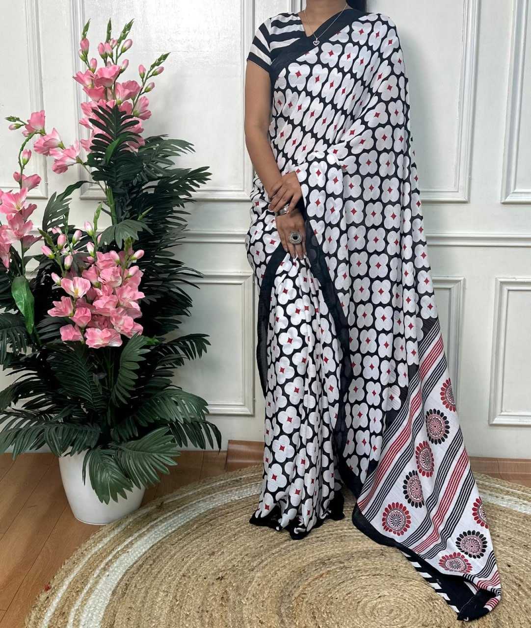 Ynf Chiffon RIN218 White Flower Sarees Wedding Collections Festive Collections Wholesale Chiffon Sarees Casual Sarees Sarees With Blouse Manufacturer
