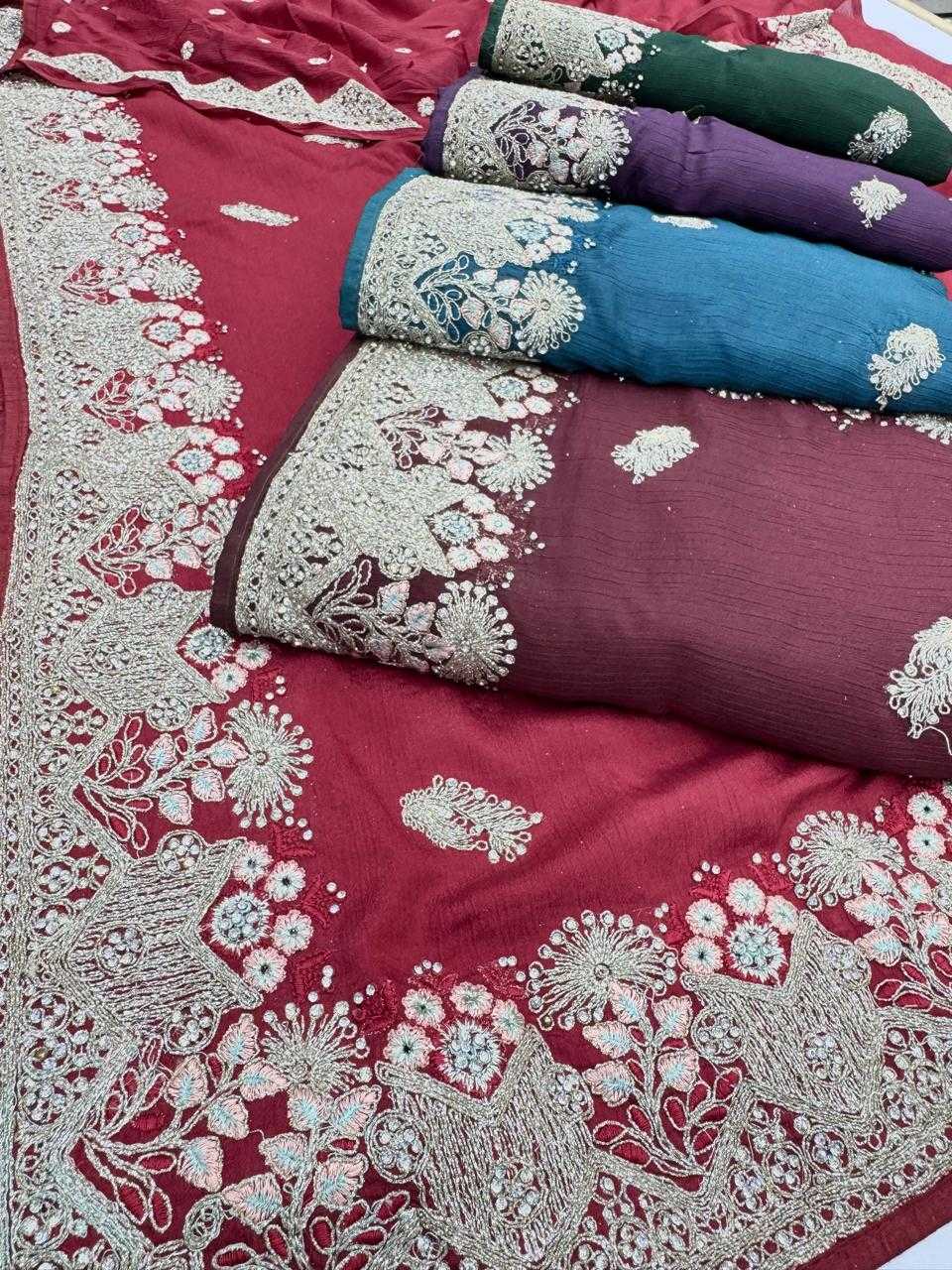 Ynf Chinon KESH114 6734 Sarees Wedding Collections Festive Collections Wholesale Designer Sarees Embroidered Sarees Stone Work Saree Manufacturer