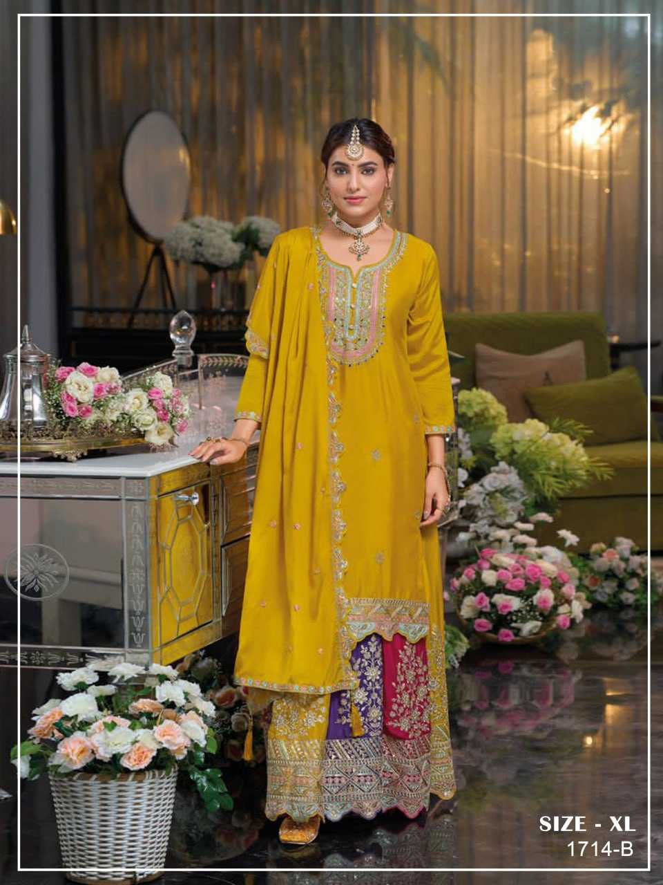 Ynf Chinon KESH504 1714 Suits & Dresses Wholesale Sharara Salwar Suits Embroidery Suits Party wear suits Manufacturer