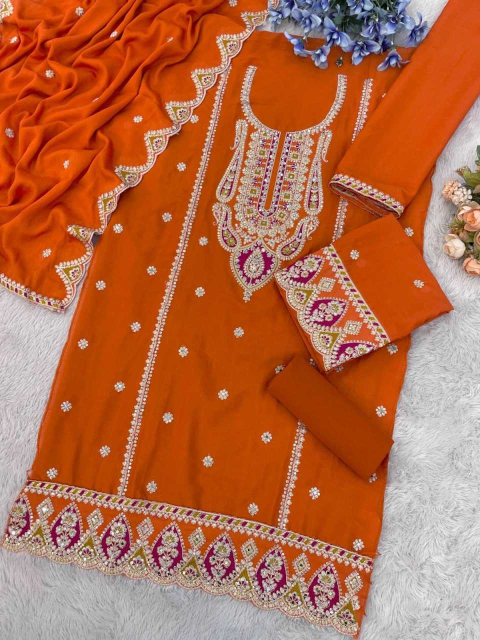 Ynf Chinon KESH504 701 Suits & Dresses Wholesale Ladies Suits Embroidery Suits Palazzo Suit Punjabi Suit Manufacturer