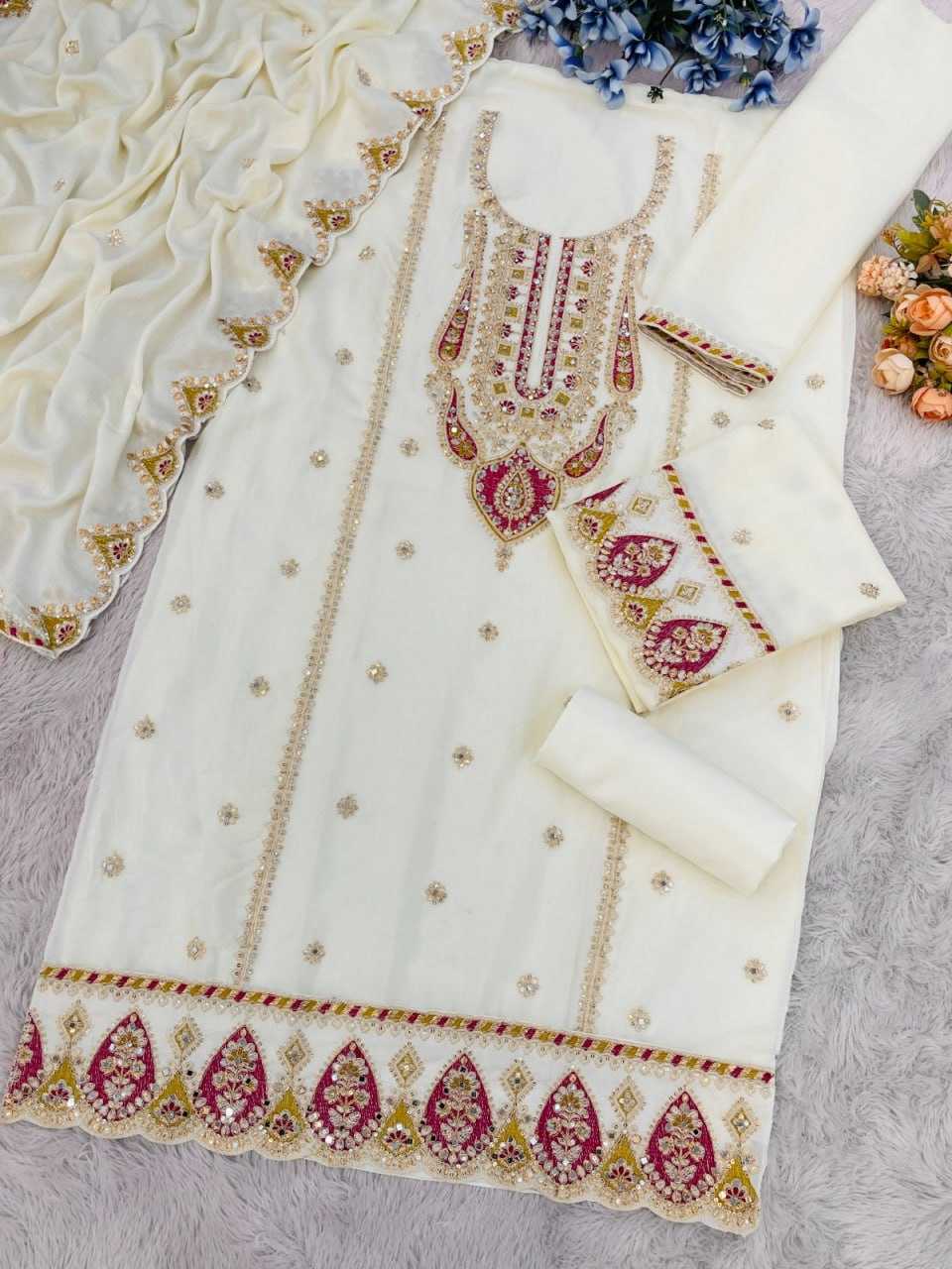 Ynf Chinon KESH504 701 Suits & Dresses Wholesale Ladies Suits Embroidery Suits Palazzo Suit Punjabi Suit Manufacturer