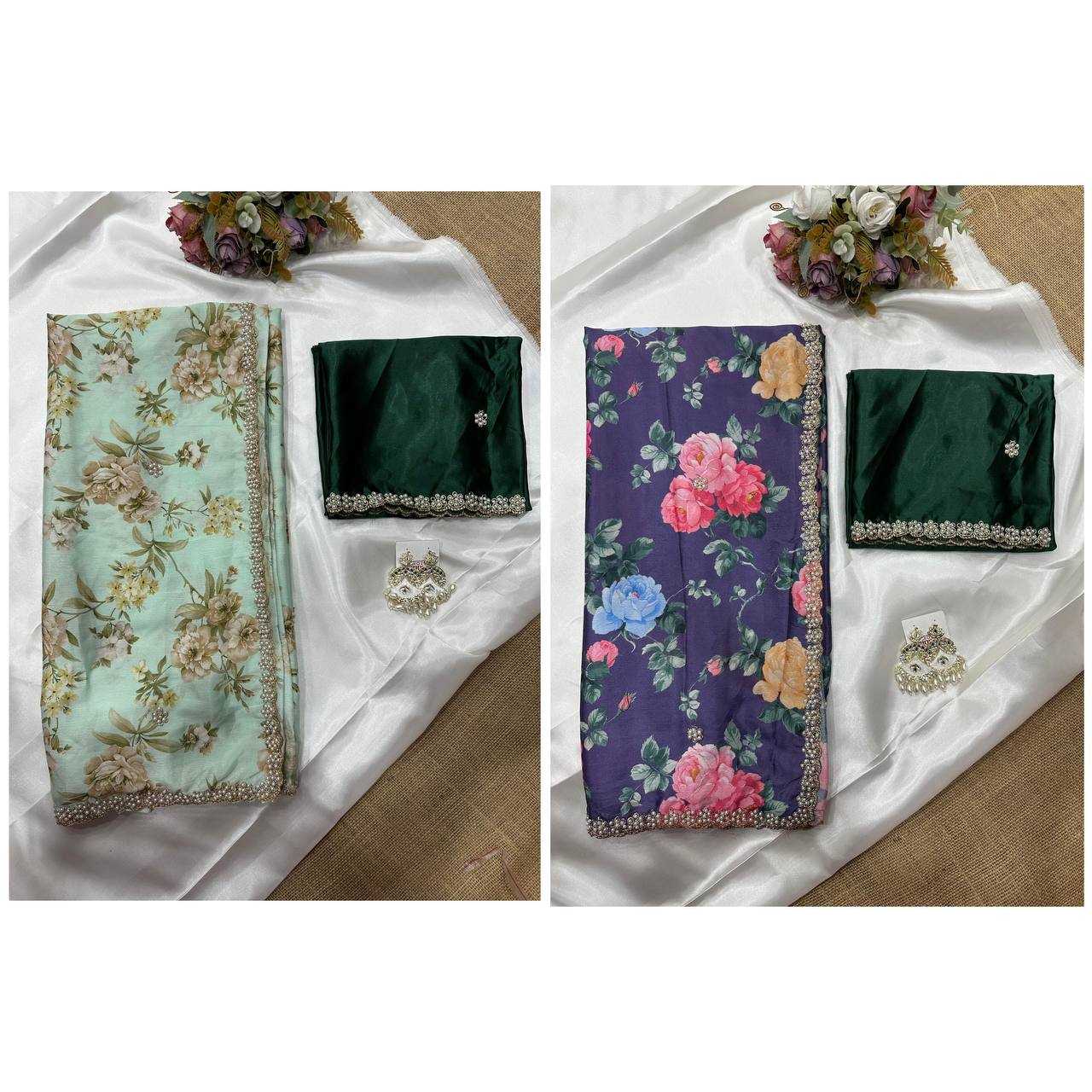 Ynf Chinon KESH509 demanded Sarees Wedding Collections Festive Collections Wholesale Printed Sarees Embroidered Sarees Sarees With Blouse Manufacturer