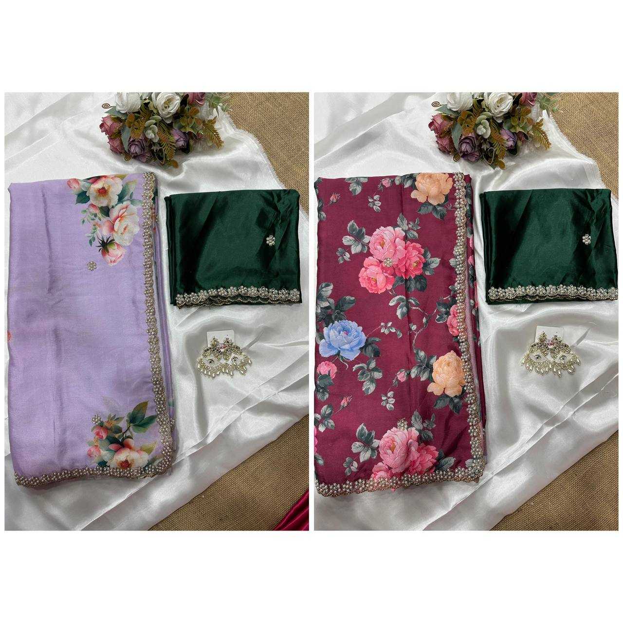 Ynf Chinon KESH509 demanded Sarees Wedding Collections Festive Collections Wholesale Printed Sarees Embroidered Sarees Sarees With Blouse Manufacturer