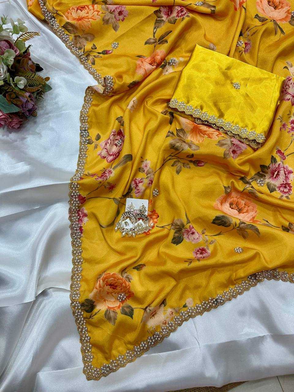 Ynf Chinon KESH509 demanded Sarees Wedding Collections Festive Collections Wholesale Printed Sarees Embroidered Sarees Sarees With Blouse Manufacturer
