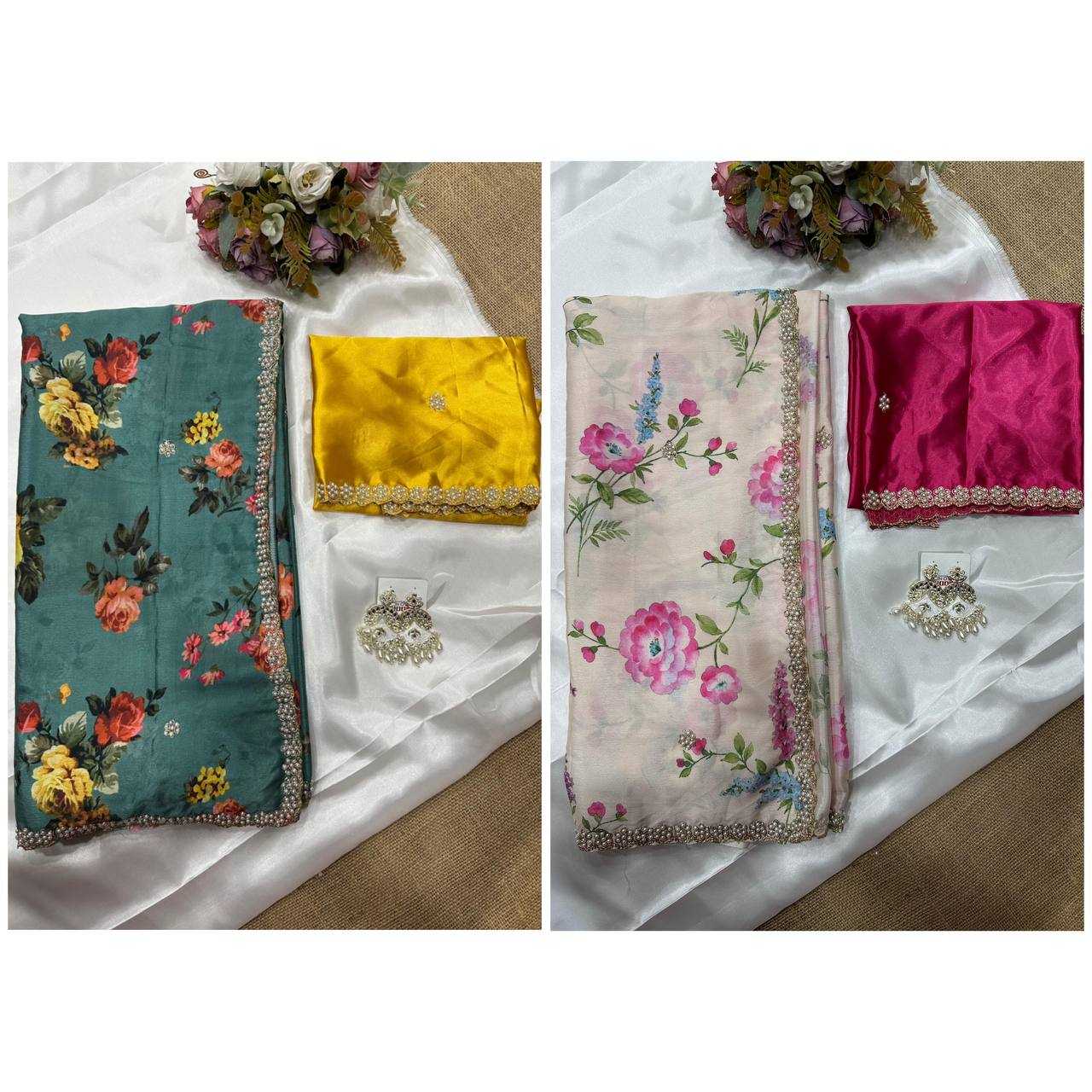Ynf Chinon KESH509 demanded Sarees Wedding Collections Festive Collections Wholesale Printed Sarees Embroidered Sarees Sarees With Blouse Manufacturer