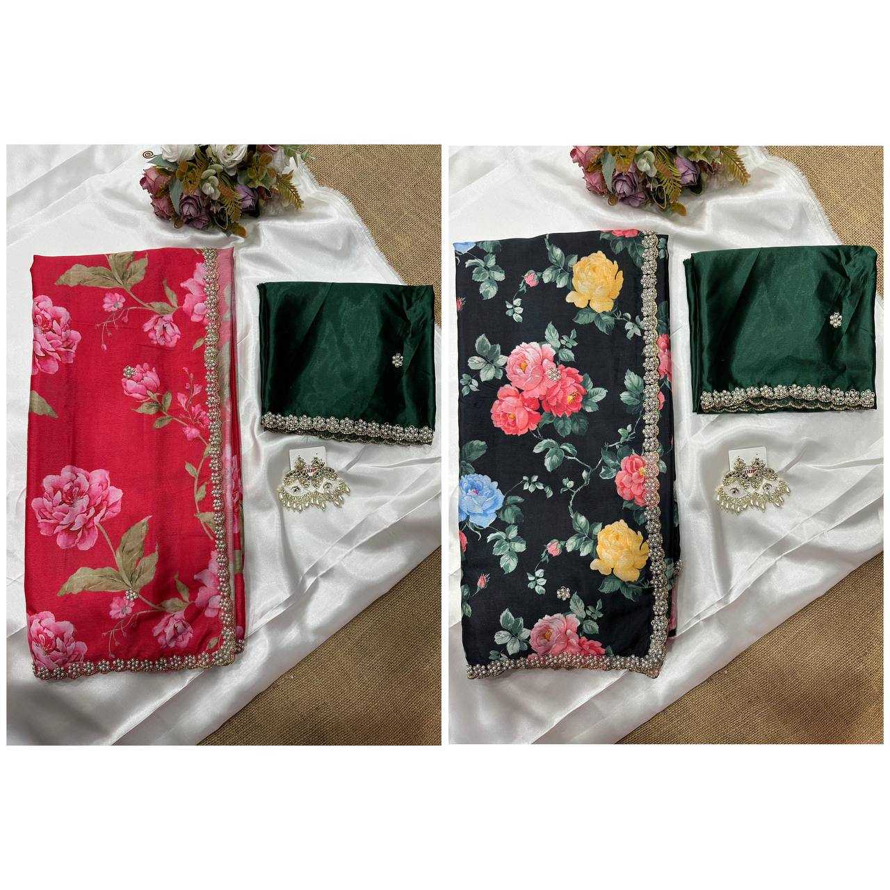 Ynf Chinon KESH509 demanded Sarees Wedding Collections Festive Collections Wholesale Printed Sarees Embroidered Sarees Sarees With Blouse Manufacturer