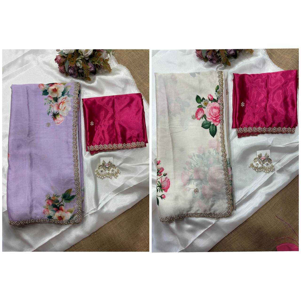 Ynf Chinon KESH509 demanded Sarees Wedding Collections Festive Collections Wholesale Printed Sarees Embroidered Sarees Sarees With Blouse Manufacturer