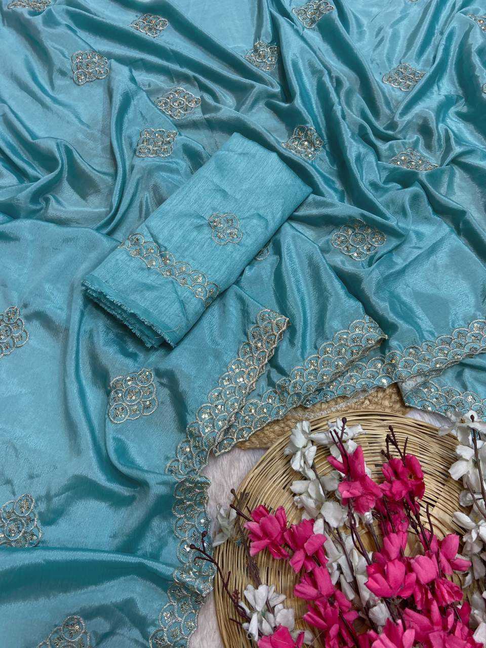 Ynf Chinon KESH514 144 Sarees Wholesale Fancy Sarees Sequins Work Saree Manufacturer