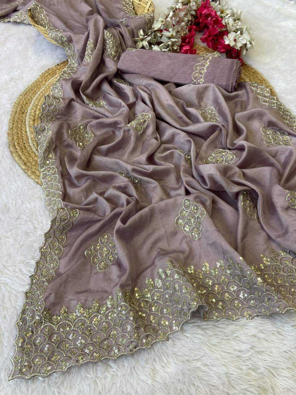 Ynf Chinon KESH514 144 Sarees Wholesale Fancy Sarees Sequins Work Saree Manufacturer