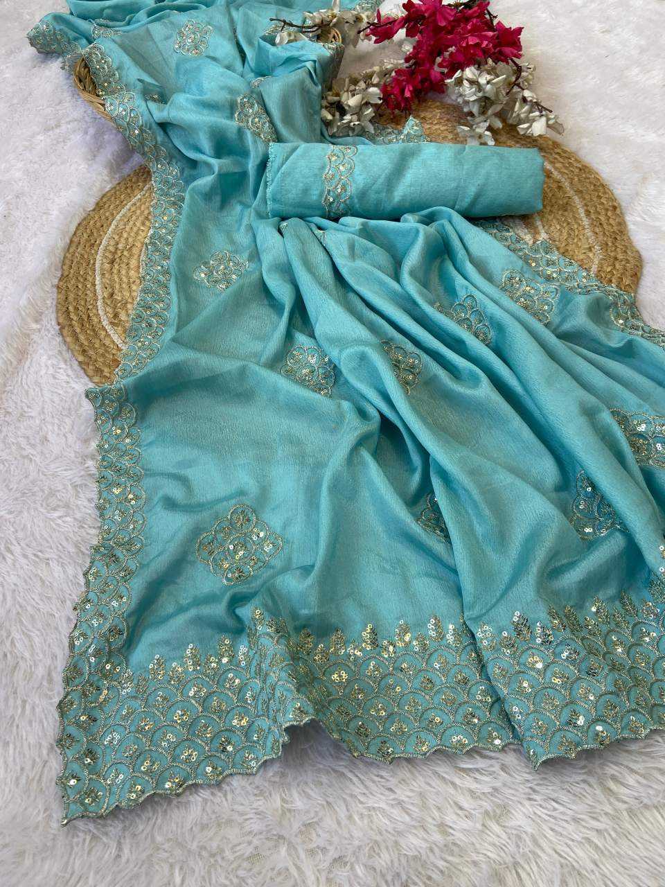 Ynf Chinon KESH514 144 Sarees Wholesale Fancy Sarees Sequins Work Saree Manufacturer