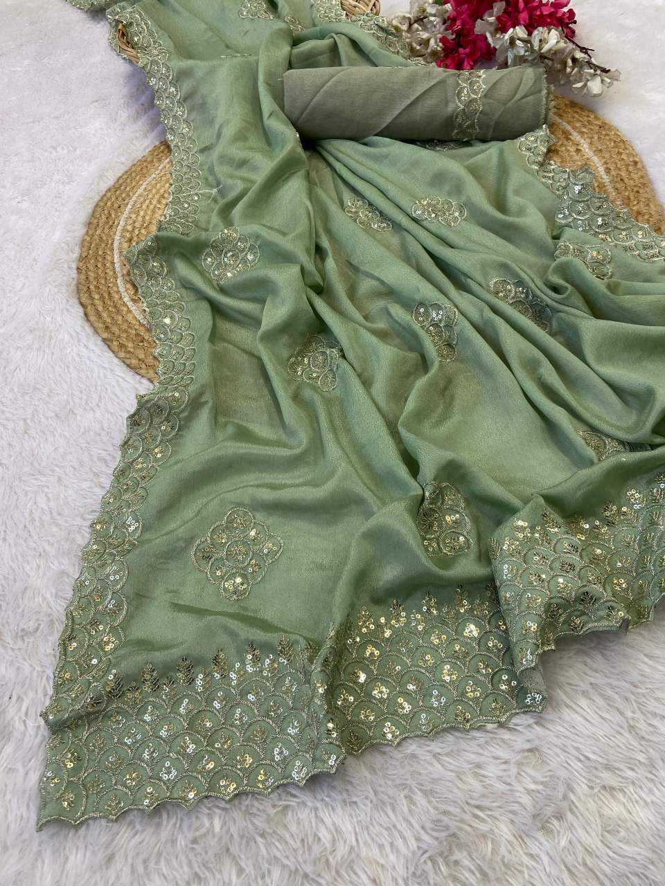 Ynf Chinon KESH514 144 Sarees Wholesale Fancy Sarees Sequins Work Saree Manufacturer