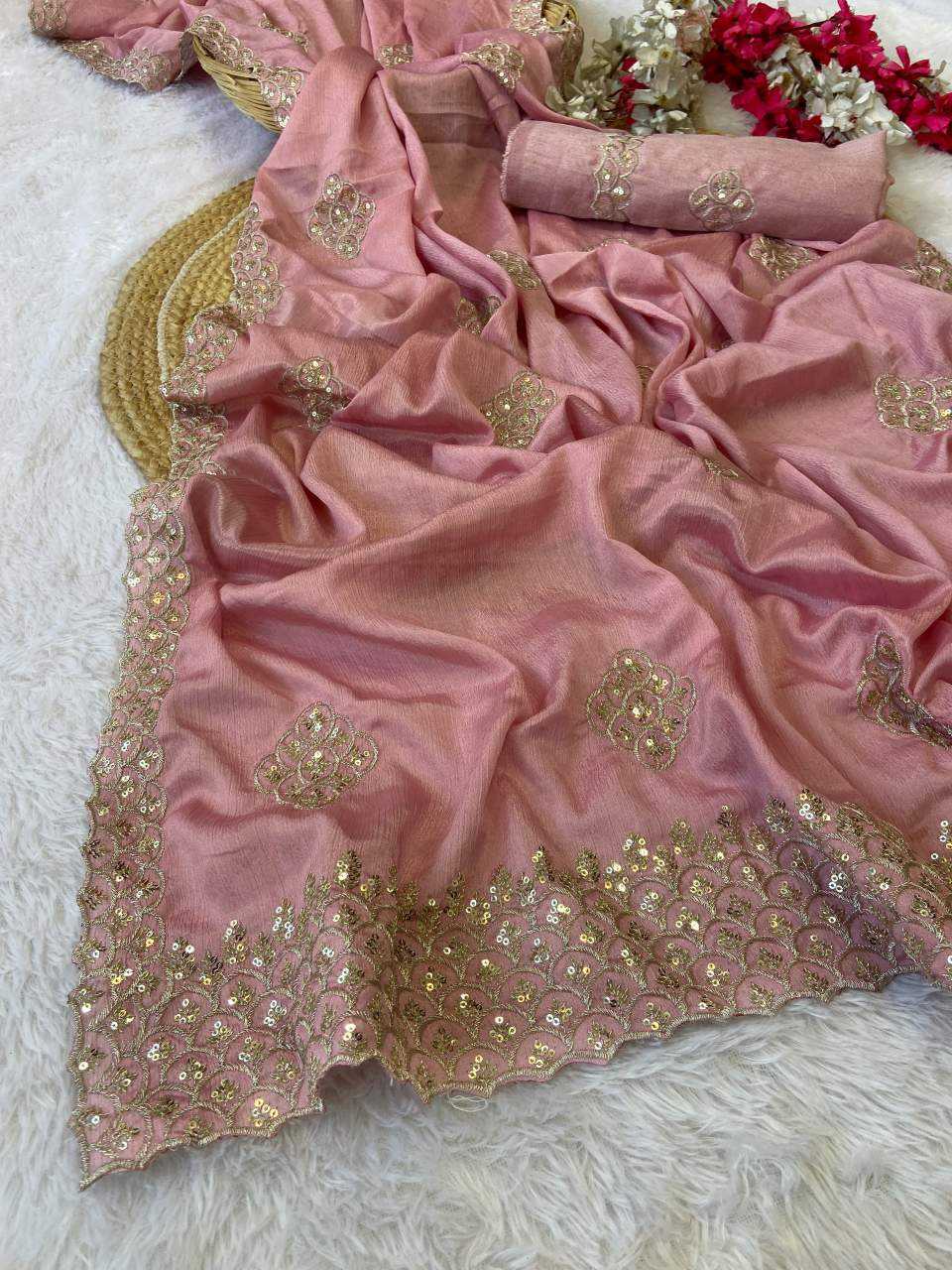 Ynf Chinon KESH514 144 Sarees Wholesale Fancy Sarees Sequins Work Saree Manufacturer