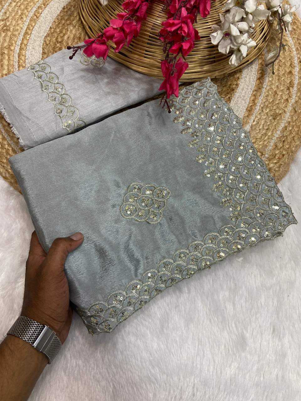 Ynf Chinon KESH514 144 Sarees Wholesale Fancy Sarees Sequins Work Saree Manufacturer