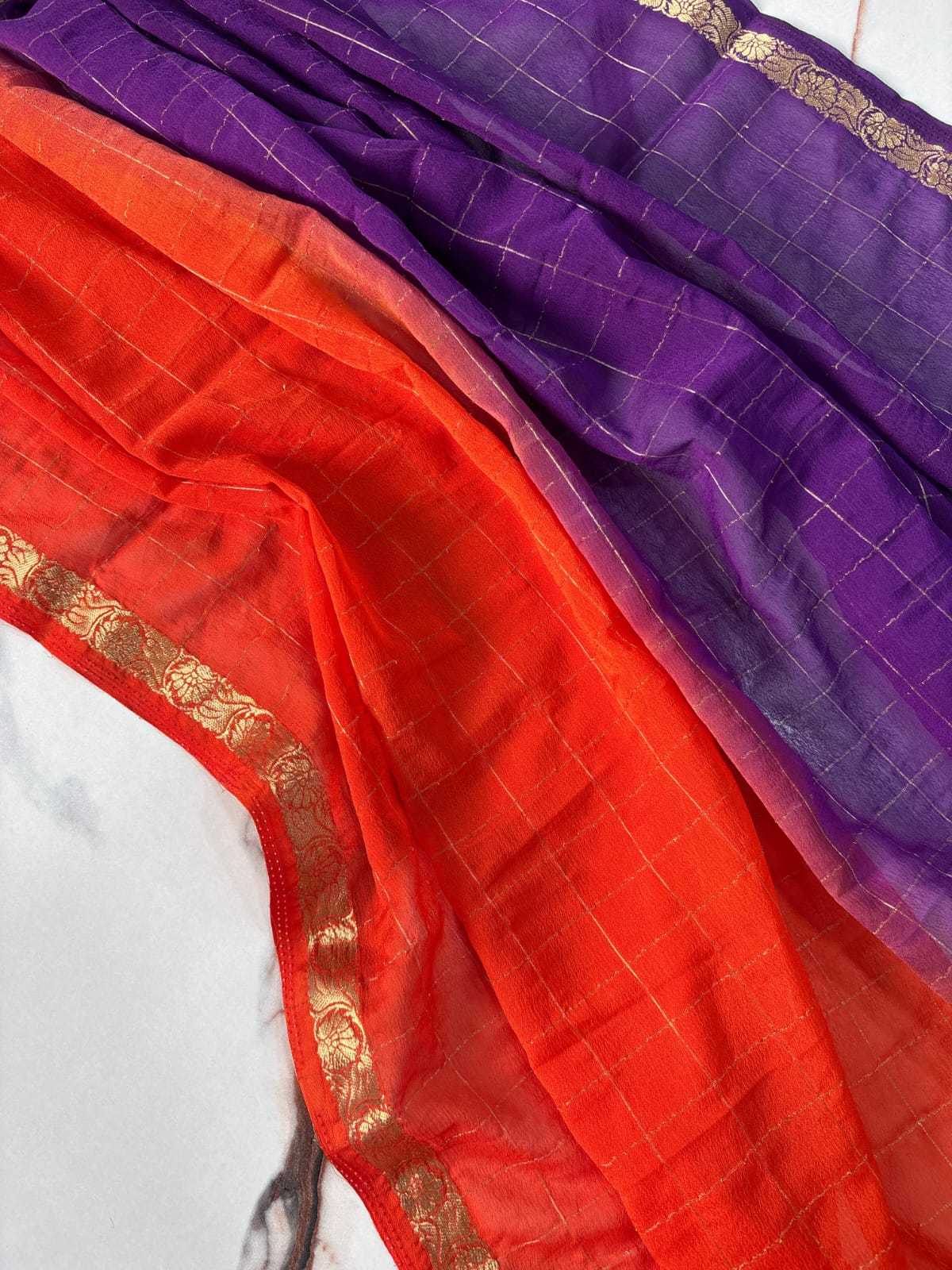 Ynf Chinon RIN178 Chex shaded Chinnon Viscose Sarees Wedding Collections Festive Collections Wholesale Party Wear Sarees Jacquard Saree Viscose Saree Manufacturer
