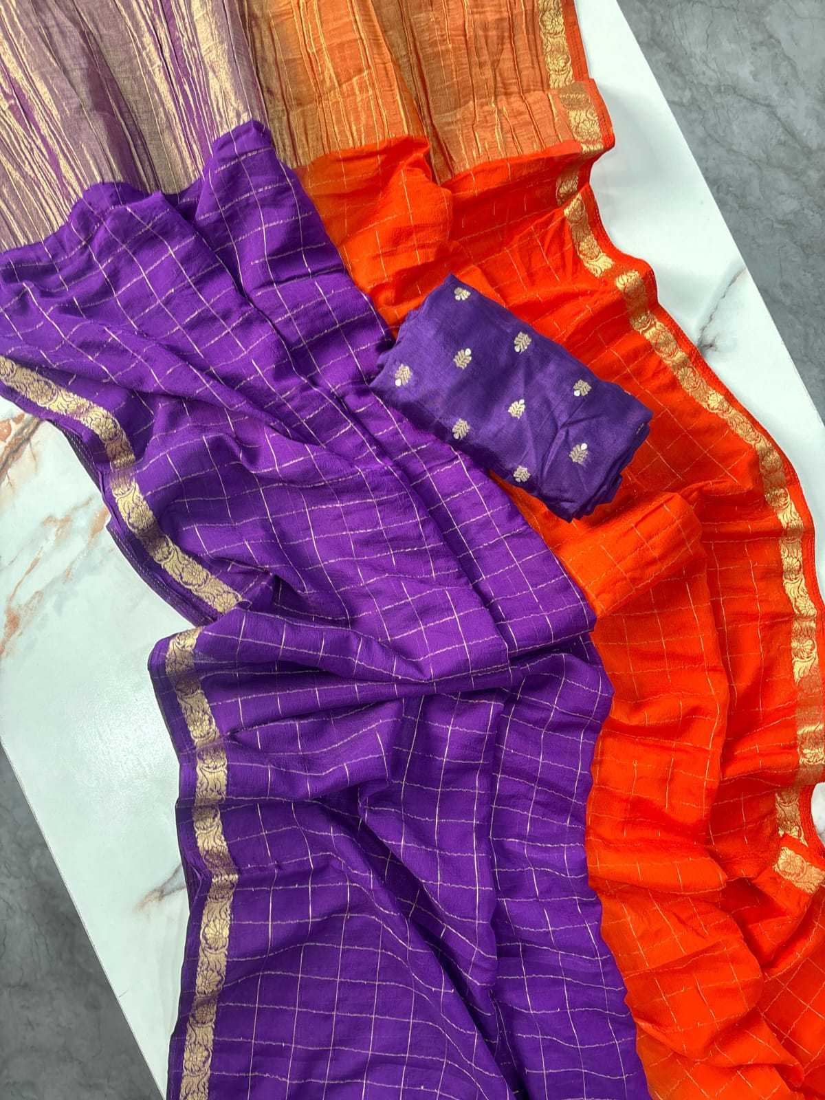 Ynf Chinon RIN178 Chex shaded Chinnon Viscose Sarees Wedding Collections Festive Collections Wholesale Party Wear Sarees Jacquard Saree Viscose Saree Manufacturer