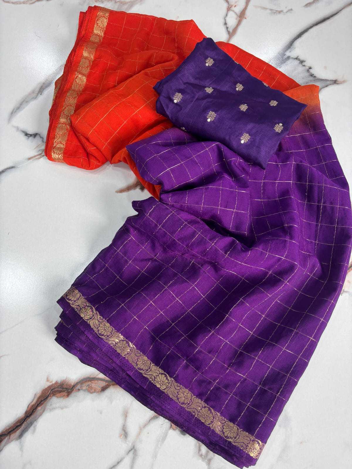 Ynf Chinon RIN178 Chex shaded Chinnon Viscose Sarees Wedding Collections Festive Collections Wholesale Party Wear Sarees Jacquard Saree Viscose Saree Manufacturer