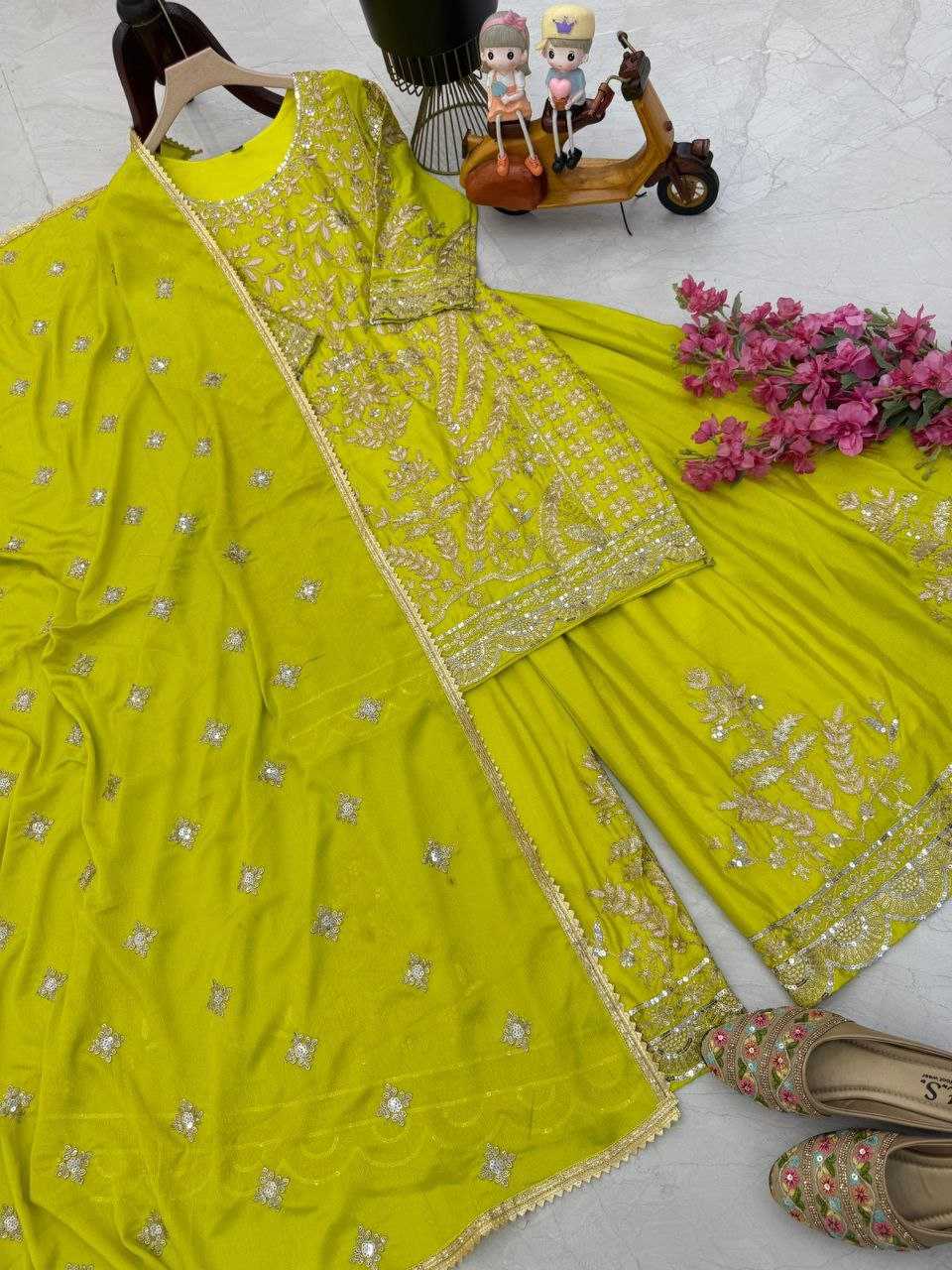 Ynf Chinon Silk KESH158 10091 Suits & Dresses Wedding Collections Festive Collections Wholesale Sharara Salwar Suits Embroidery Suits Ladies Silk Suit Manufacturer