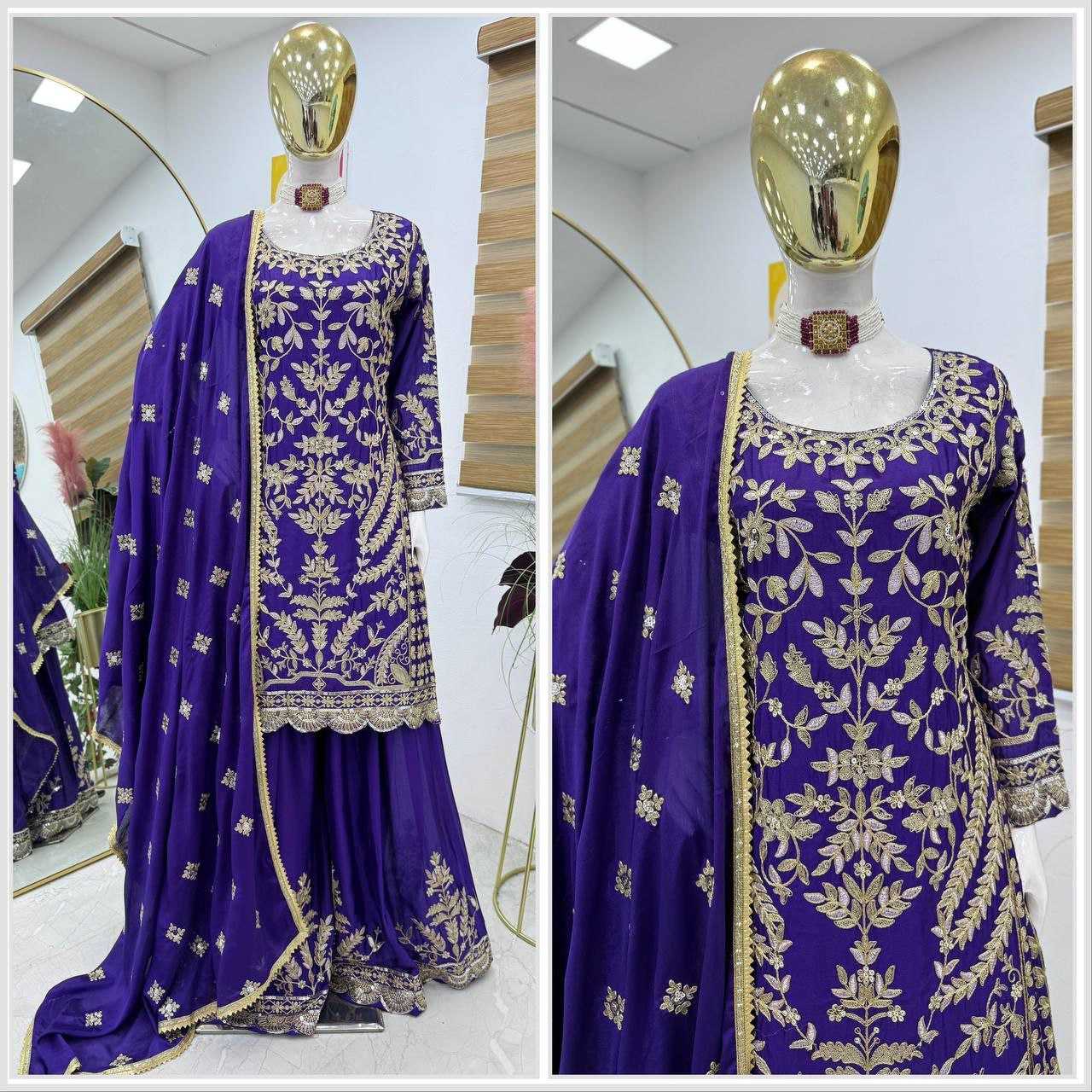 Ynf Chinon Silk KESH158 10091 Suits & Dresses Wedding Collections Festive Collections Wholesale Sharara Salwar Suits Embroidery Suits Ladies Silk Suit Manufacturer