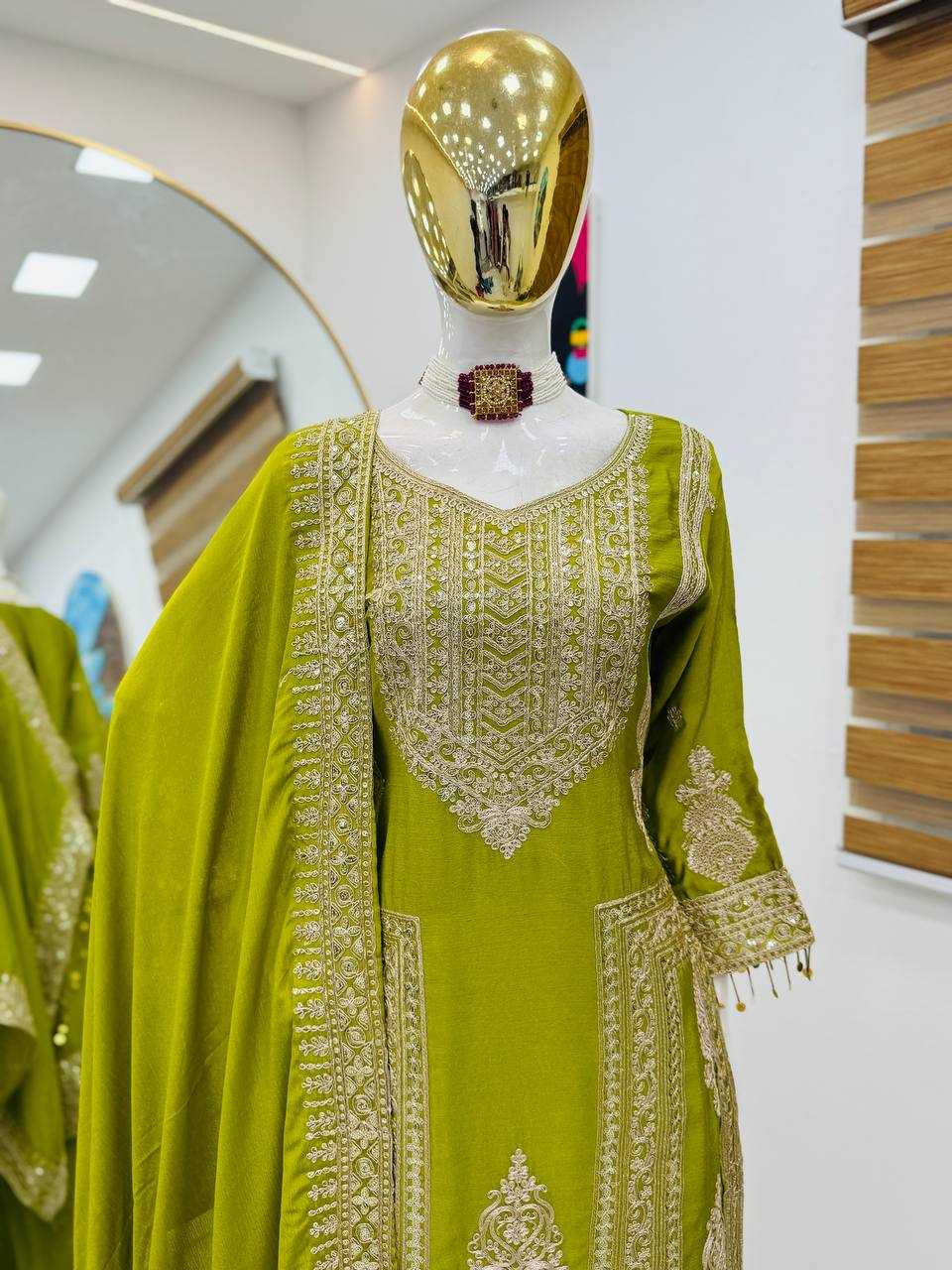 Ynf Chinon Silk KESH158 10092 Suits & Dresses Wedding Collections Festive Collections Wholesale Embroidery Suits Ladies Silk Suit Designer Suits Manufacturer