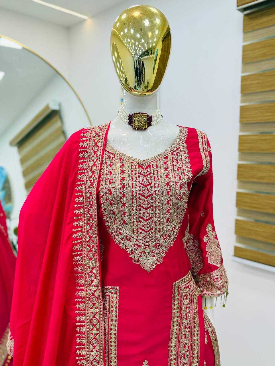 Ynf Chinon Silk KESH158 10092 Suits & Dresses Wedding Collections Festive Collections Wholesale Embroidery Suits Ladies Silk Suit Designer Suits Manufacturer
