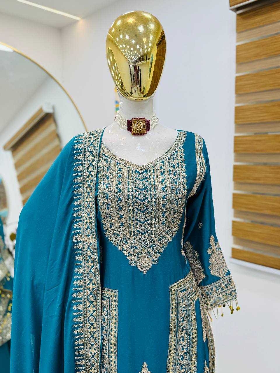 Ynf Chinon Silk KESH158 10092 Suits & Dresses Wedding Collections Festive Collections Wholesale Embroidery Suits Ladies Silk Suit Designer Suits Manufacturer