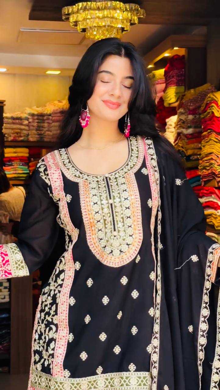 Ynf Chinon Silk KESH158 9014 Suits & Dresses Wedding Collections Festive Collections Wholesale Embroidery Suits Palazzo Suit Ladies Silk Suit Manufacturer