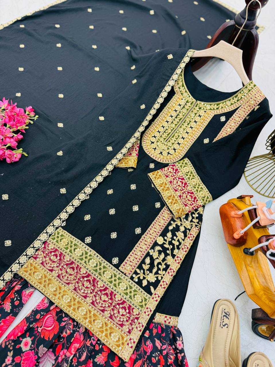 Ynf Chinon Silk KESH158 9014 Suits & Dresses Wedding Collections Festive Collections Wholesale Embroidery Suits Palazzo Suit Ladies Silk Suit Manufacturer