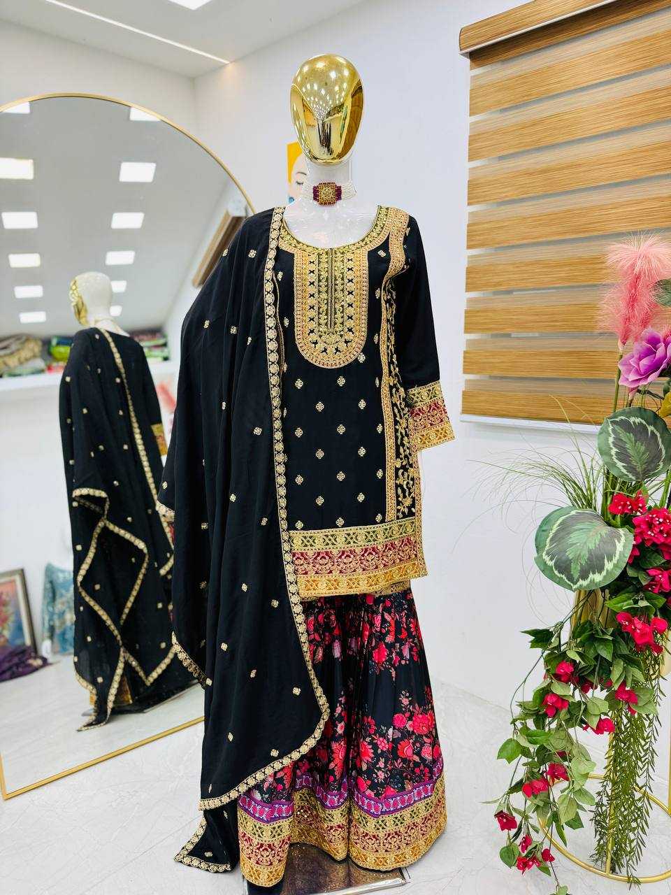 Ynf Chinon Silk KESH158 9014 Suits & Dresses Wedding Collections Festive Collections Wholesale Embroidery Suits Palazzo Suit Ladies Silk Suit Manufacturer