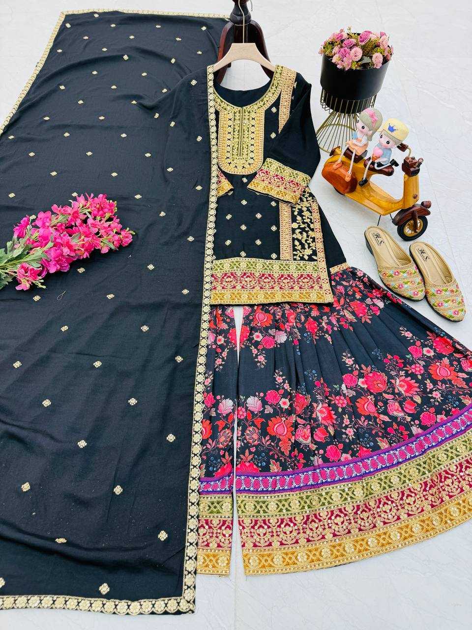 Ynf Chinon Silk KESH158 9014 Suits & Dresses Wedding Collections Festive Collections Wholesale Embroidery Suits Palazzo Suit Ladies Silk Suit Manufacturer