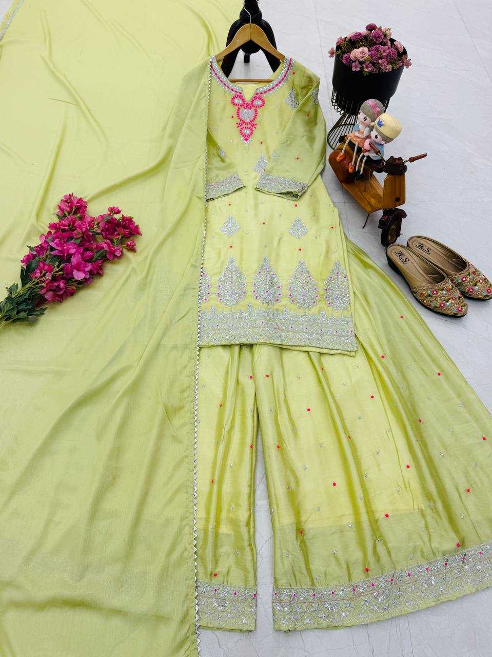 Ynf Chinon Silk KESH158 9023 Suits & Dresses Wedding Collections Festive Collections Wholesale Embroidery Suits Palazzo Suit Ladies Silk Suit Manufacturer