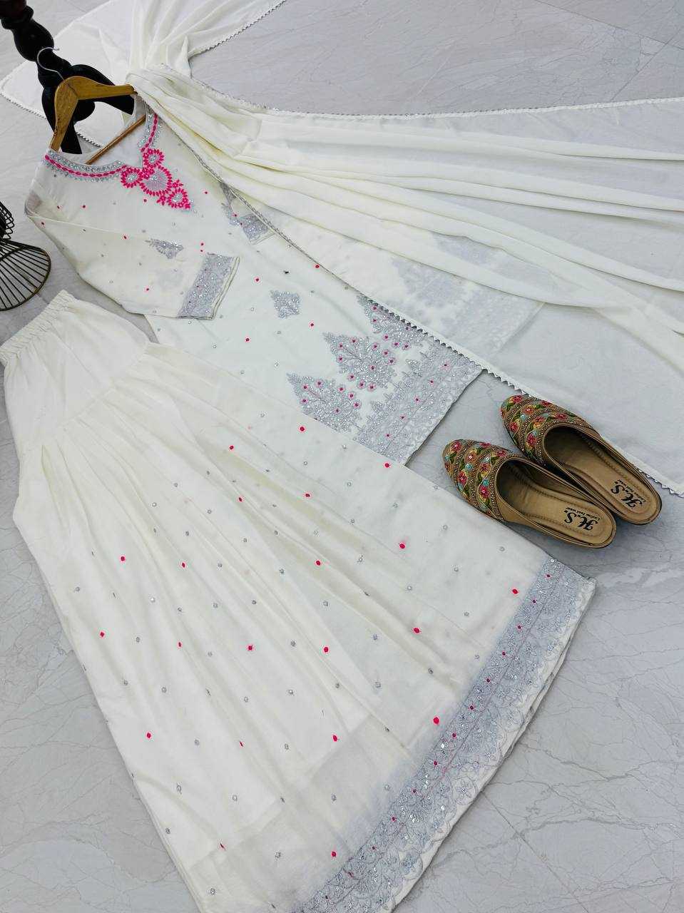 Ynf Chinon Silk KESH158 9023 Suits & Dresses Wedding Collections Festive Collections Wholesale Embroidery Suits Palazzo Suit Ladies Silk Suit Manufacturer