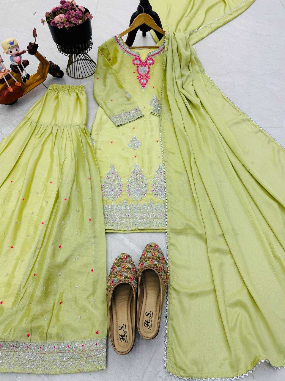 Ynf Chinon Silk KESH158 9023 Suits & Dresses Wedding Collections Festive Collections Wholesale Embroidery Suits Palazzo Suit Ladies Silk Suit Manufacturer
