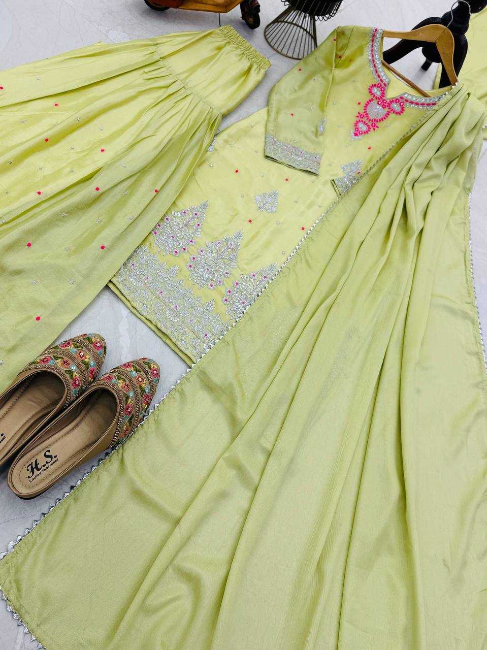 Ynf Chinon Silk KESH158 9023 Suits & Dresses Wedding Collections Festive Collections Wholesale Embroidery Suits Palazzo Suit Ladies Silk Suit Manufacturer