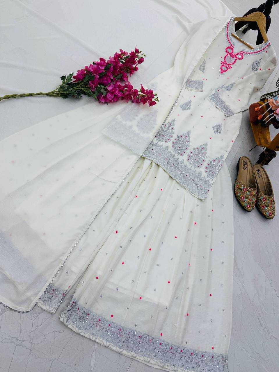 Ynf Chinon Silk KESH158 9023 Suits & Dresses Wedding Collections Festive Collections Wholesale Embroidery Suits Palazzo Suit Ladies Silk Suit Manufacturer
