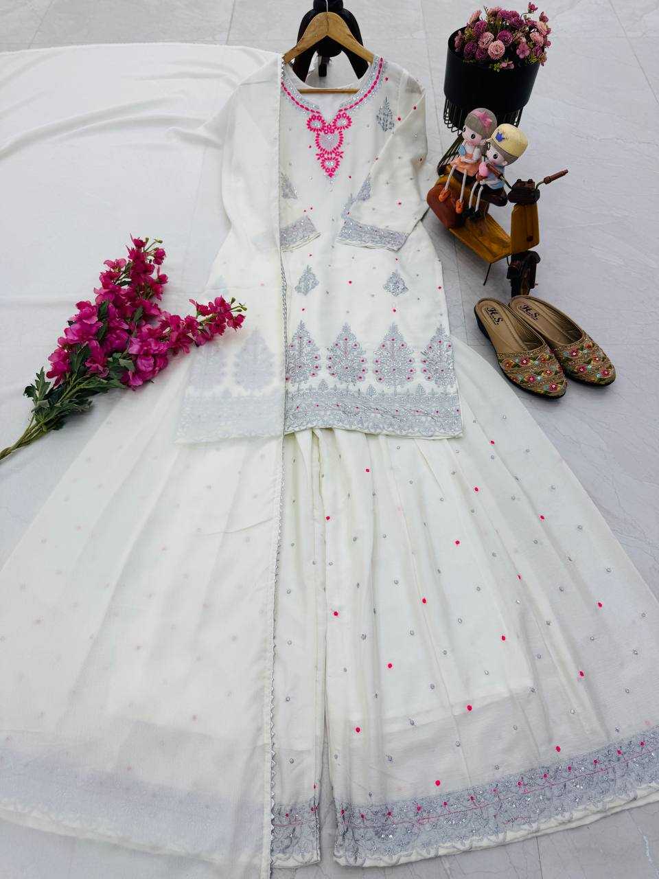 Ynf Chinon Silk KESH158 9023 Suits & Dresses Wedding Collections Festive Collections Wholesale Embroidery Suits Palazzo Suit Ladies Silk Suit Manufacturer