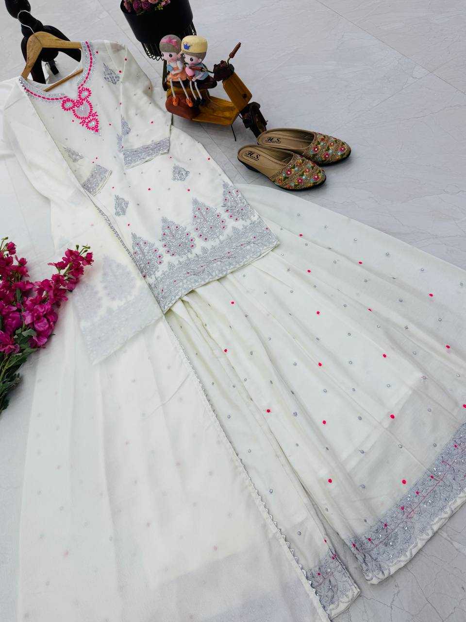 Ynf Chinon Silk KESH158 9023 Suits & Dresses Wedding Collections Festive Collections Wholesale Embroidery Suits Palazzo Suit Ladies Silk Suit Manufacturer