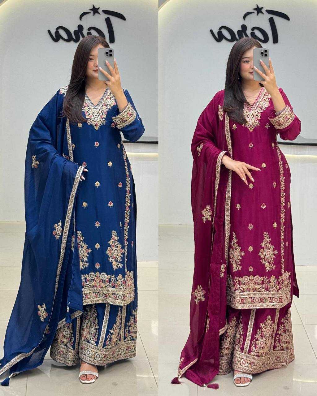 Ynf Chinon Silk KESH158 9026 Suits & Dresses Wedding Collections Festive Collections Wholesale Sharara Salwar Suits Ladies Silk Suit Wedding Outfits Manufacturer