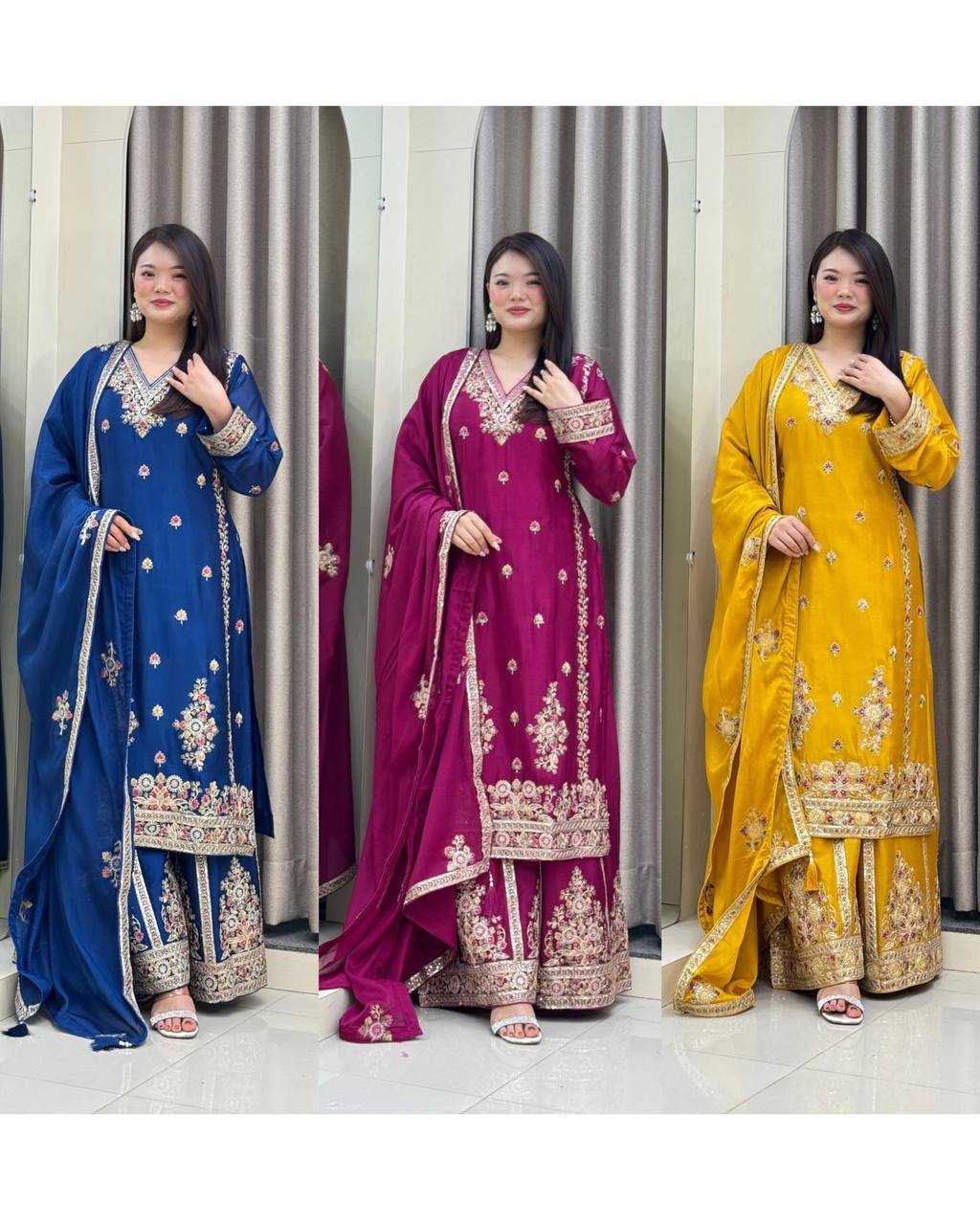 Ynf Chinon Silk KESH158 9026 Suits & Dresses Wedding Collections Festive Collections Wholesale Sharara Salwar Suits Ladies Silk Suit Wedding Outfits Manufacturer