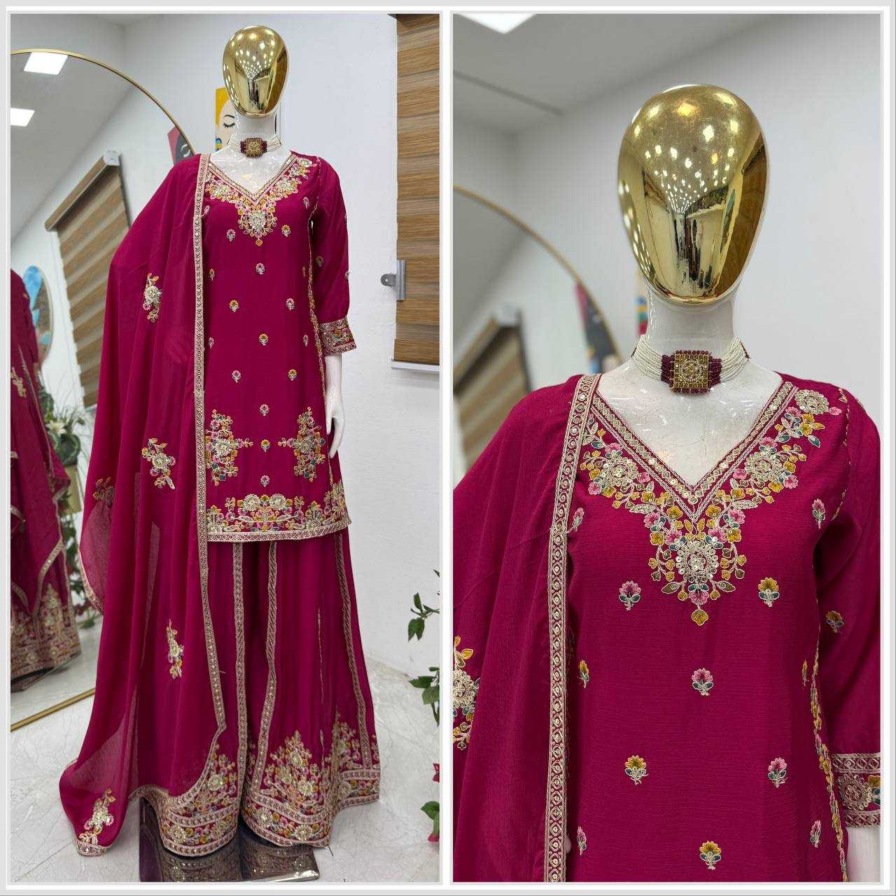 Ynf Chinon Silk KESH158 9026 Suits & Dresses Wedding Collections Festive Collections Wholesale Sharara Salwar Suits Ladies Silk Suit Wedding Outfits Manufacturer