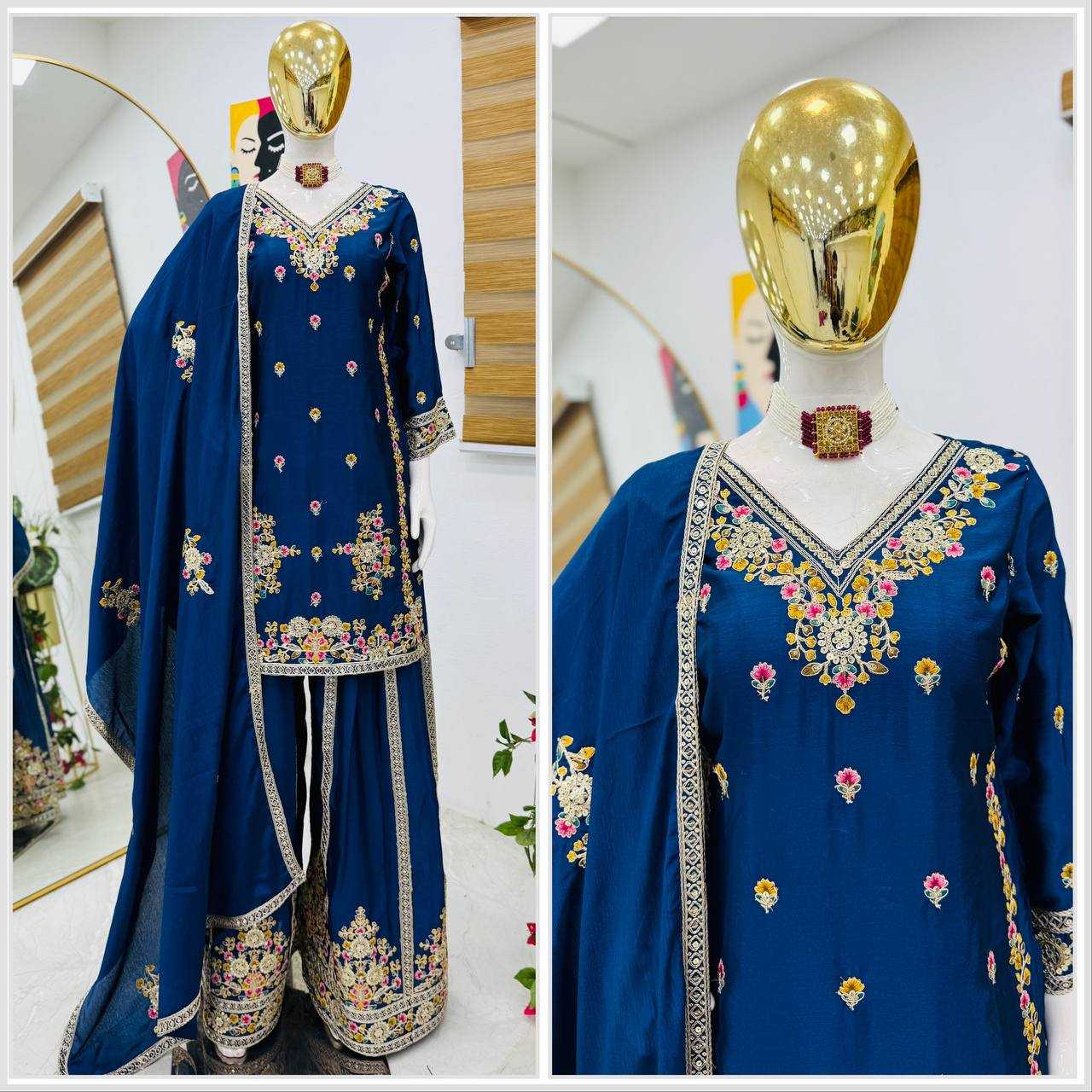 Ynf Chinon Silk KESH158 9026 Suits & Dresses Wedding Collections Festive Collections Wholesale Sharara Salwar Suits Ladies Silk Suit Wedding Outfits Manufacturer
